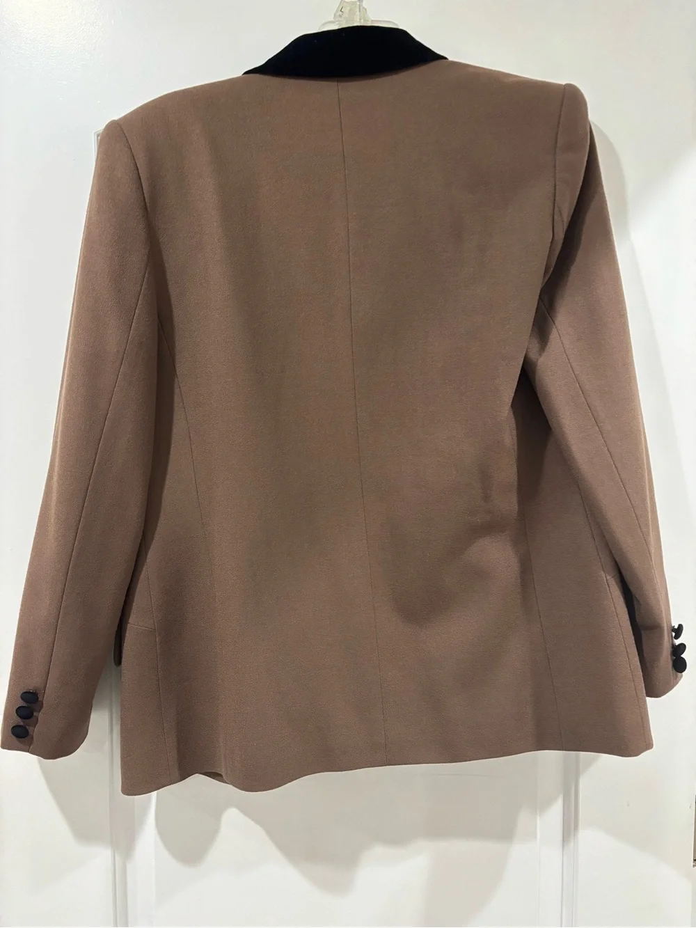 Valerie Stevens Brown Double-Breasted Blazer with Black Collar